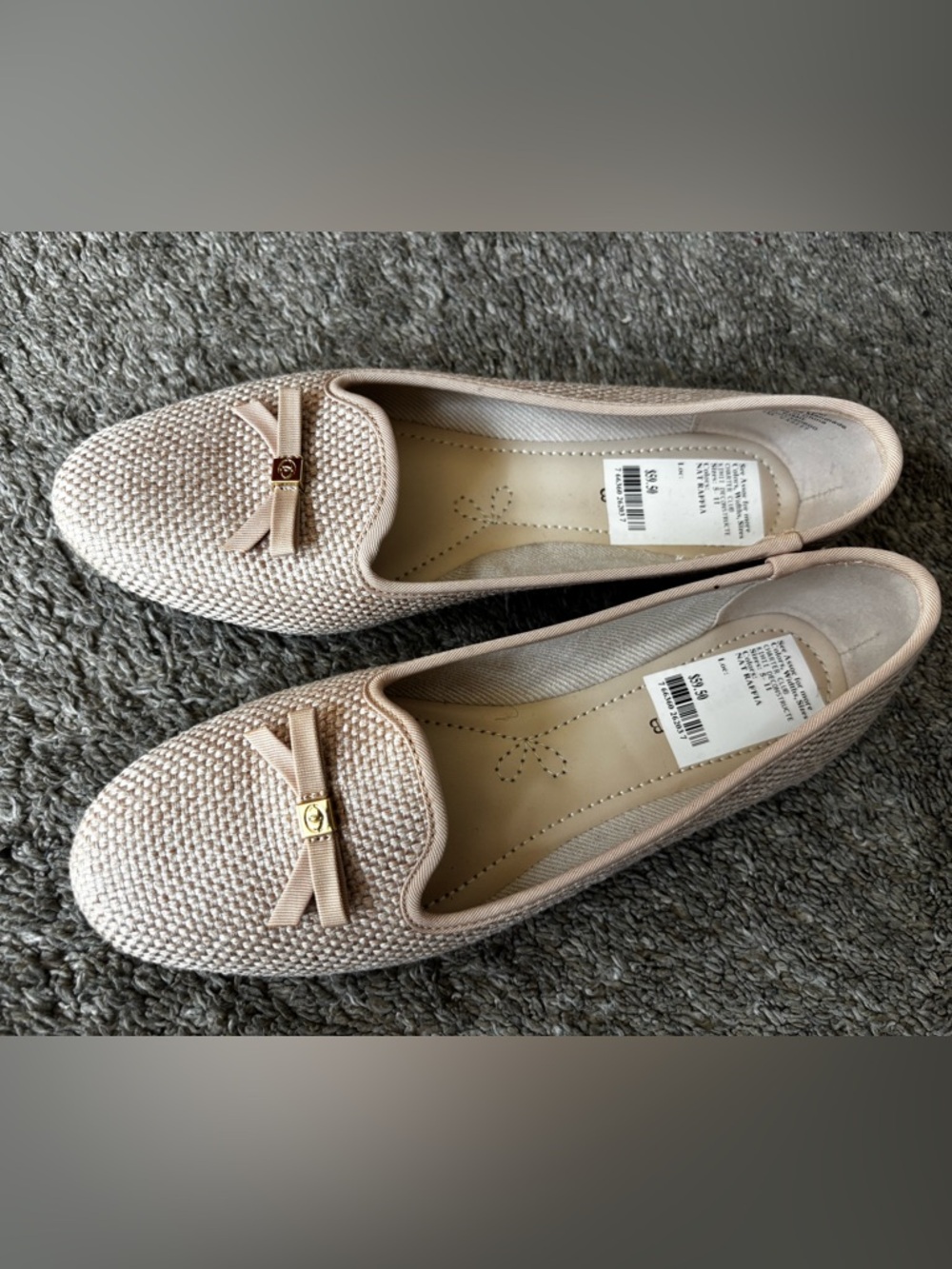 NWT Woman's Beige Bow-Accent Slip-On Flats
